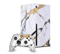 Head Case Designs Blanc, Doré Et Noir Marbre Enveloppement De Console De Jeu Et Skins Pour Manette De Jeu Ensemble compatible avec Xbox Series X