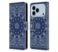 Head Case Designs Bleu Bandana Cachemire Classique Étui Portefeuille en Cuir Compatible avec Apple iPhone 17 Pro
