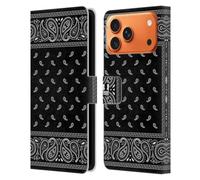 Head Case Designs Carré Noire Bandana Cachemire Classique Étui Portefeuille en Cuir Compatible avec Apple iPhone 17 Pro Max