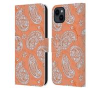 Head Case Designs Chat De Terre Cuite Animaux Paisley Étui Portefeuille en Cuir Compatible avec Apple iPhone 15 Plus