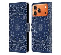 Head Case Designs Classique Bleu Bandana Cachemire Classique Étui Portefeuille en Cuir Compatible avec Apple iPhone 17 Pro Max