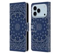 Head Case Designs Classique Bleu Bandana Cachemire Classique Étui Portefeuille en Cuir Compatible avec Apple iPhone 17 Pro