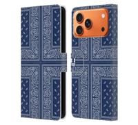 Head Case Designs Croix Bleue Bandana Cachemire Classique Étui Portefeuille en Cuir Compatible avec Apple iPhone 17 Pro Max