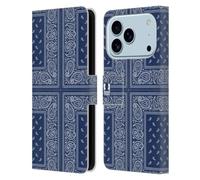 Head Case Designs Croix Bleue Bandana Cachemire Classique Étui Portefeuille en Cuir Compatible avec Apple iPhone 17 Pro