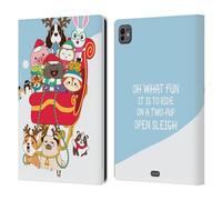Head Case Designs Deux Chiot Ouvre Traîneau Wilbur Le Chat Tout Le Noël D'étoile Étui Portefeuille en Cuir Compatible avec Apple iPad Pro 11 M4 2024