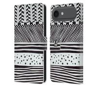 Head Case Designs Étui portefeuille en cuir à motifs de gribouillage horizontaux noir et blanc compatible avec Apple iPhone 17 Air