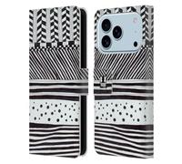 Head Case Designs Étui portefeuille en cuir à motifs de gribouillage horizontaux noir et blanc compatible avec Apple iPhone 17 Pro