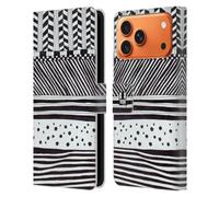 Head Case Designs Étui portefeuille en cuir à motifs de gribouillage horizontaux noir et blanc compatible avec Apple iPhone 17 Pro Max