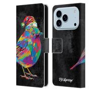 Head Case Designs Étui portefeuille en cuir sous licence officielle P.D. Moreno Robin de Noël, motif animal pop colorés, compatible avec Apple iPhone 17 Pro
