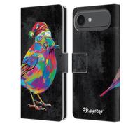 Head Case Designs Étui portefeuille en cuir sous licence officielle P.D. Moreno Robin de Noël, motif animal pop colorés, compatible avec Apple iPhone 17 Air