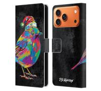 Head Case Designs Étui portefeuille en cuir sous licence officielle P.D. Moreno Robin de Noël, motif animal pop colorés, compatible avec Apple iPhone 17 Pro Max