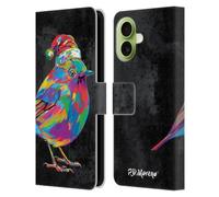 Head Case Designs Étui portefeuille en cuir sous licence officielle P.D. Moreno Robin de Noël, motif animal pop colorés, compatible avec Apple iPhone 17