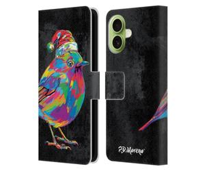 Head Case Designs Étui portefeuille en cuir sous licence officielle P.D. Moreno Robin de Noël, motif animal pop colorés, compatible avec Apple iPhone 17
