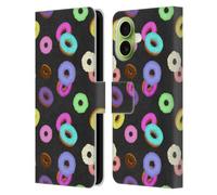 Head Case Designs Étui portefeuille en cuir sous licence officielle PLdesign cool amusant motifs donuts colorés compatible avec Apple iPhone 17