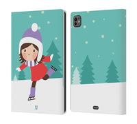 Head Case Designs Fille De Patinage sur Glace Dessins Animés Gais de Noël Étui Portefeuille en Cuir Compatible avec Apple iPad Pro 11 M4 2024