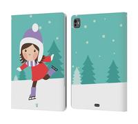 Head Case Designs Fille De Patinage sur Glace Dessins Animés Gais de Noël Étui Portefeuille en Cuir Compatible avec Apple iPad Pro 13 M4 2024