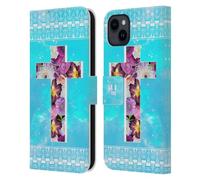 Head Case Designs Fleurs Papiers - Croix Étui Portefeuille en Cuir Compatible avec Apple iPhone 15 Plus