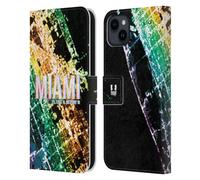Head Case Designs Miami Lumières de La Ville Étui Portefeuille en Cuir Compatible avec Apple iPhone 15 Plus