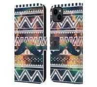 Head Case Designs Moustache Aztèque Nébuleuse Tribale - Motifs Étui Portefeuille en Cuir Compatible avec Apple iPhone 15 Plus