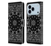 Head Case Designs Noir Bandana Cachemire Classique Étui Portefeuille en Cuir Compatible avec Apple iPhone 17 Pro