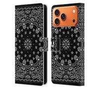 Head Case Designs Noir Bandana Cachemire Classique Étui Portefeuille en Cuir Compatible avec Apple iPhone 17 Pro Max