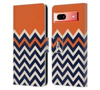Head Case Designs Orange Coleur Bloc Chevron Étui Portefeuille en Cuir Compatible avec Google Pixel 7a