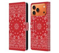 Head Case Designs Rouge Bandana Cachemire Classique Étui Portefeuille en Cuir Compatible avec Apple iPhone 17 Pro Max