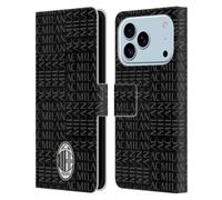 Head Case Designs sous Licence Officielle AC Milan Noir Et Gris Modéles De Crête Étui Portefeuille en Cuir Compatible avec Apple iPhone 17 Pro