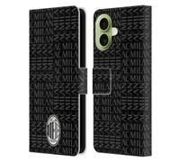 Head Case Designs sous Licence Officielle AC Milan Noir Et Gris Modéles De Crête Étui Portefeuille en Cuir Compatible avec Apple iPhone 17