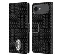 Head Case Designs sous Licence Officielle AC Milan Noir Et Gris Modéles De Crête Étui Portefeuille en Cuir Compatible avec Apple iPhone 17 Air
