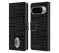 Head Case Designs sous Licence Officielle AC Milan Noir Et Gris Modéles De Crête Étui Portefeuille en Cuir Compatible avec Google Pixel 10 Pro XL
