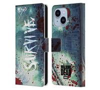 Head Case Designs sous Licence Officielle AMC The Walking Dead Réchappez de Verre Cassé Typographie Étui Portefeuille en Cuir Compatible avec Apple iPhone 14 Plus