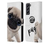 Head Case Designs sous Licence Officielle Animal Club International Carlin Visages Étui Portefeuille en Cuir Compatible avec Samsung Galaxy S21 FE 5G