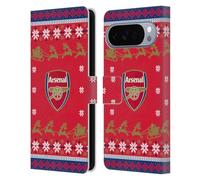 Head Case Designs sous Licence Officielle Arsenal FC Modèle de traîneau Jumper De Noël Étui Portefeuille en Cuir Compatible avec Google Pixel 10 Pro XL