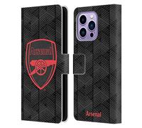 Head Case Designs sous Licence Officielle Arsenal FC Noir Crête Et Logo Gunners Étui Portefeuille en Cuir Compatible avec Apple iPhone 14 Pro Max