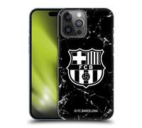 Head Case Designs sous Licence Officielle FC Barcelona Noir Marble Crête Modèles Coque Dure pour l'arrière Compatible avec Apple iPhone 14 Pro Max