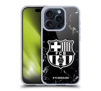 Head Case Designs sous Licence Officielle FC Barcelona Noir Marble Crête Modèles Coque en Gel Doux Compatible avec Apple iPhone 15 Pro