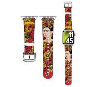 Head Case Designs sous Licence Officielle Frida Kahlo Potrait Modèles Floral Bracelet De Montre en Cuir Véritable Compatible avec Apple Watch 42/44/45/49mm