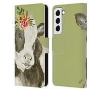 Head Case Designs sous Licence Officielle Haley Bush Vache Holstein Peinture Florale Étui Portefeuille en Cuir Compatible avec Samsung Galaxy S22 5G