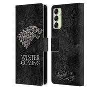 Head Case Designs sous Licence Officielle HBO Game of Thrones Stark Symboles Look Affligé Sombres Coque en Cuir à Portefeuille Compatible avec Samsung Galaxy A14 5G