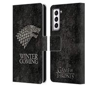 Head Case Designs sous Licence Officielle HBO Game of Thrones Stark Symboles Look Affligé Sombres Étui Portefeuille en Cuir Compatible avec Samsung Galaxy S21 5G