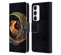 Head Case Designs sous Licence Officielle JK Stewart Renard sur La Lune Croissante Art Étui Portefeuille en Cuir Compatible avec Samsung Galaxy S23 5G