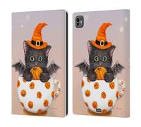 Head Case Designs sous Licence Officielle Kayomi Harai Chaton d?Halloween dans la Tasse Art Graphique Étui Portefeuille en Cuir Compatible avec Apple iPad Pro 11 M4/M5 2024/2025