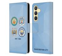 Head Case Designs sous Licence Officielle Manchester City Man City FC 1894 Bleu Ciel Géométrique Évolution De La Crête Historique Étui Portefeuille en Cuir Compatible avec Samsung Galaxy S24 5G