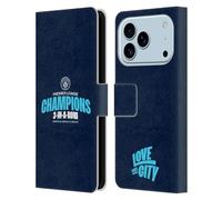 Head Case Designs sous Licence Officielle Manchester City Man City FC 3 D'affilée Champions 2023 Étui Portefeuille en Cuir Compatible avec Apple iPhone 17 Pro