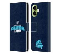 Head Case Designs sous Licence Officielle Manchester City Man City FC 3 D'affilée Champions 2023 Étui Portefeuille en Cuir Compatible avec Apple iPhone 17