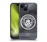 Head Case Designs sous Licence Officielle Manchester City Man City FC Noir Blanc Mono Badge Géométrique Coque Dure pour l'arrière Compatible avec Apple iPhone 15