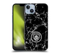 Head Case Designs sous Licence Officielle Manchester City Man City FC Noir Blanc Mono Insigne de Marbre Coque Dure pour l'arrière Compatible avec Apple iPhone 14 Plus