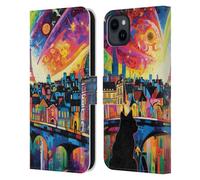 Head Case Designs sous Licence Officielle Michael David Ward Un Chat À Minuit À Paris Art Psychédélique Étui Portefeuille en Cuir Compatible avec Apple iPhone 15 Plus