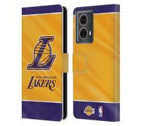 Head Case Designs sous Licence Officielle NBA Bannière Horizontale Los Angeles Lakers Étui Portefeuille en Cuir Compatible avec Motorola Moto G85